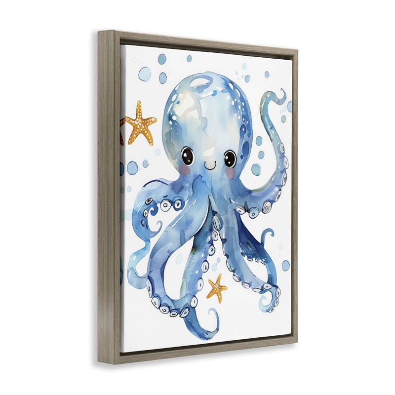  «Happy Smile Octopus», art mural encadré sur toile flottante par Franklyn Gregory, H 31 po x l 25 po