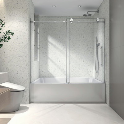 60*63 Frameless One Fixed And One Shifted Shower Door,70MM 304 Stainless Steel Large Pulleys With Adjustable Soft Closing Function,With Nano Easy Cleaning,Stick Explosion-Proof Menbrance