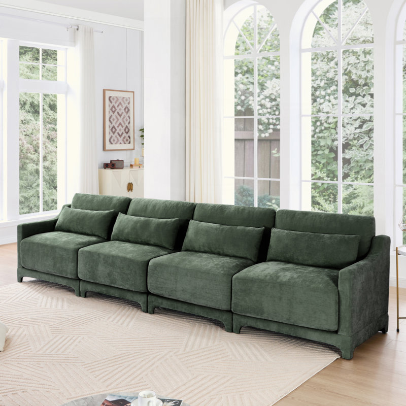 Canapé à quatre places en chenille avec coussin lombaire, structure ergonomique en bois massif, éponge à haute résilience, installation facile, convient aux hôtels, salons
