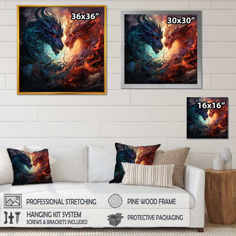 «Fire Breathing Dragons Lair III - Dragons», art mural, Toile tendue, H 16 po x l 16 po x P 1 po