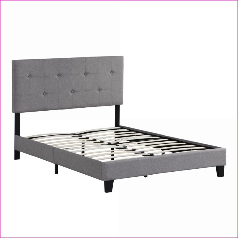 Structure de lit double tapissier pleine grandeur avec lattes de bois - Aucun sommier nécessaire, gris pour la chambre à coucher