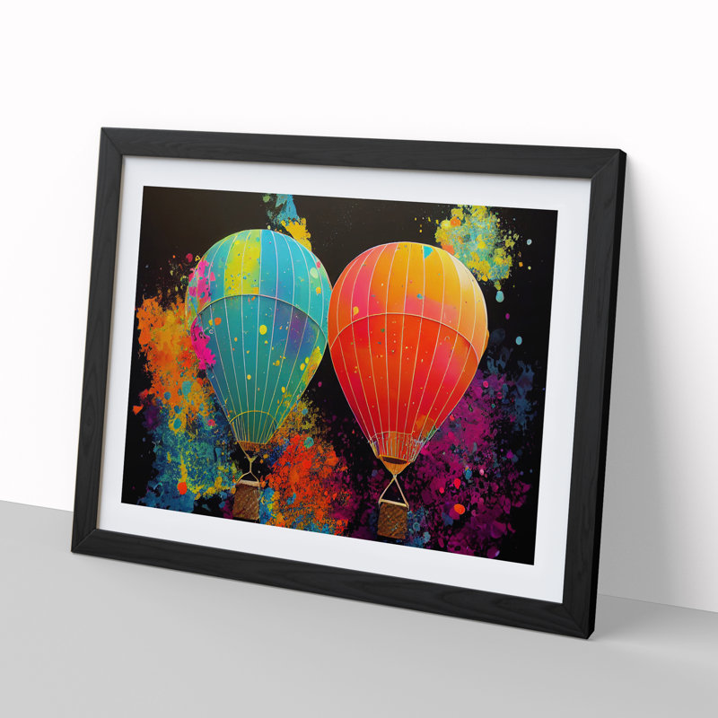 Hot Air Balloons Splashed Vol.1 Abstract - Single Picture Frame Print, Black Framed, 46cm H x 64cm W x 2cm D