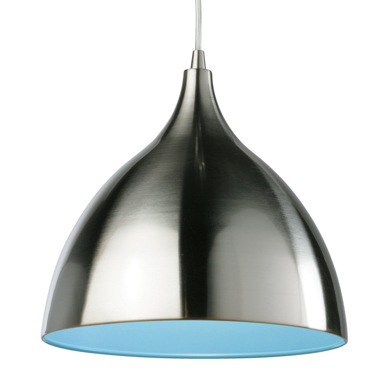 1 - Light Brushed Nickel Dome Pendant, Blue, E27