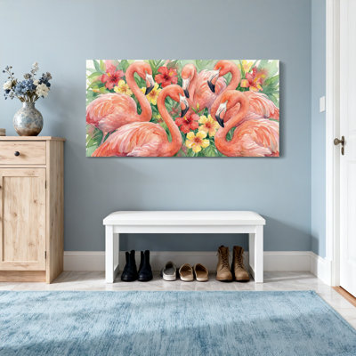 Animals Flamingo Floral Tropical Watercolor Art Print