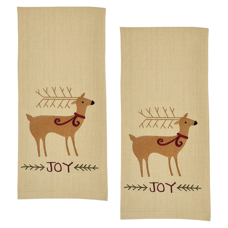  Joyful Deer Embroidered Dishtowel Set Of 2