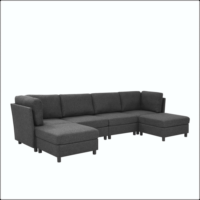 Canapé modulaire d'angle avec repose-pieds convertible, L 124 po, Polyester GRIS FONCÉ