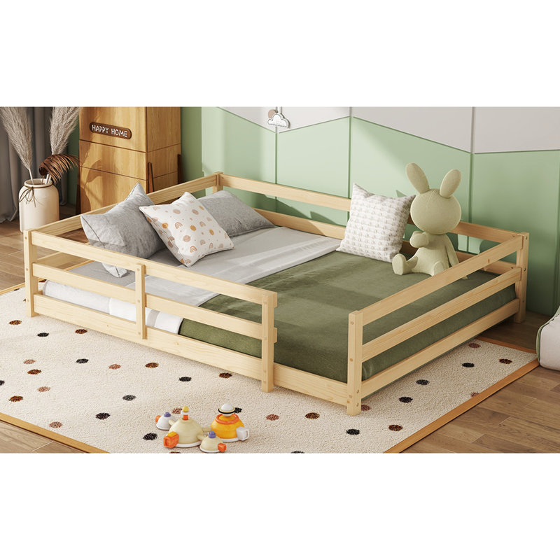 Lit pleine grandeur pour lit en bois de pin, garde-corps de clôture, chêne naturel, stable et confortable avec - Assemblage facile, multifonction, couleur chêne, L 77 po x l 58,1 po H 15,7 po