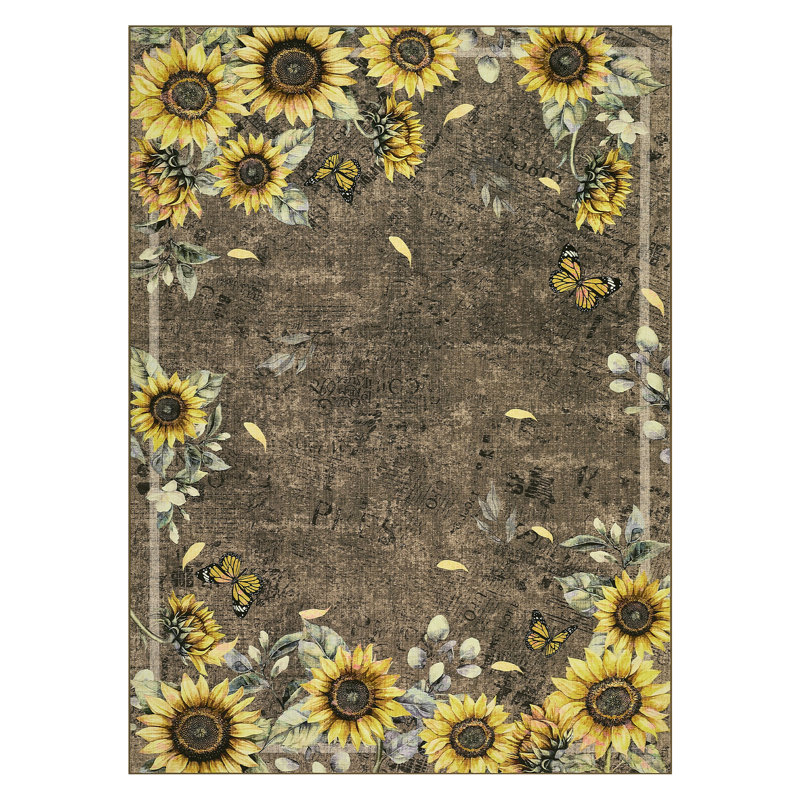 Sun flower Floral Machine Washable Rug Soft Non Slip Low Pile Foldable Thin Carpet for Living Room Bedroom Nursery Kids Room