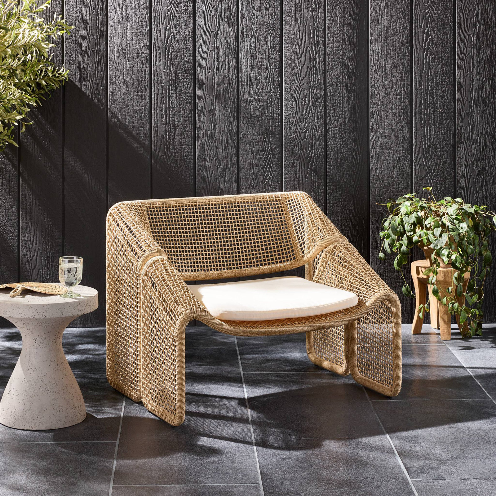 Aliza Wicker Outdoor Lounge Chair, Venao Ivory/Faux Hyacinth