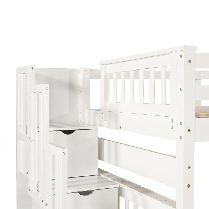 Lit superposé double au-dessus de double avec tablettes et 6 tiroirs de rangement, Blanc