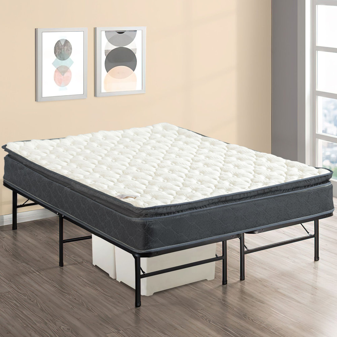Pemberwick 9" Medium Pillow Top Pocket Coil Hybrid Mattress, and 14" Metal Platform Bed Alwyn Home Mattress