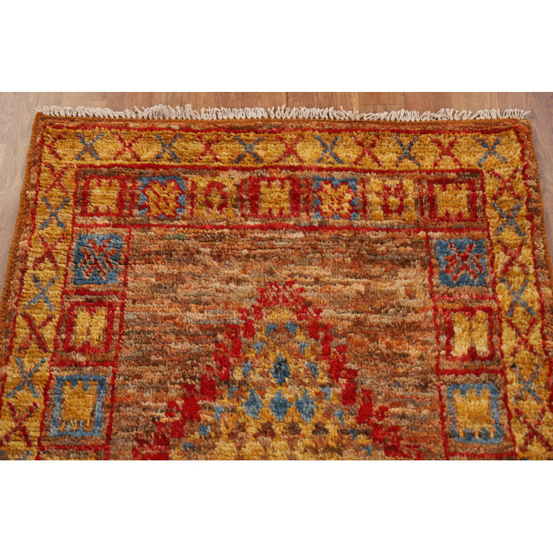 Tapis de couloir orange unique en laine 2 pi 10 po x 10 pi 0 po New Age