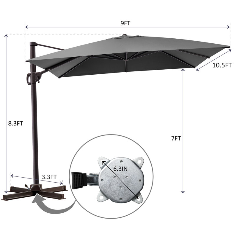 Kasem 128' X 104' Cantilever Umbrella, Weighted Base Does Not Include, Gris foncé, 104" H x 128" W