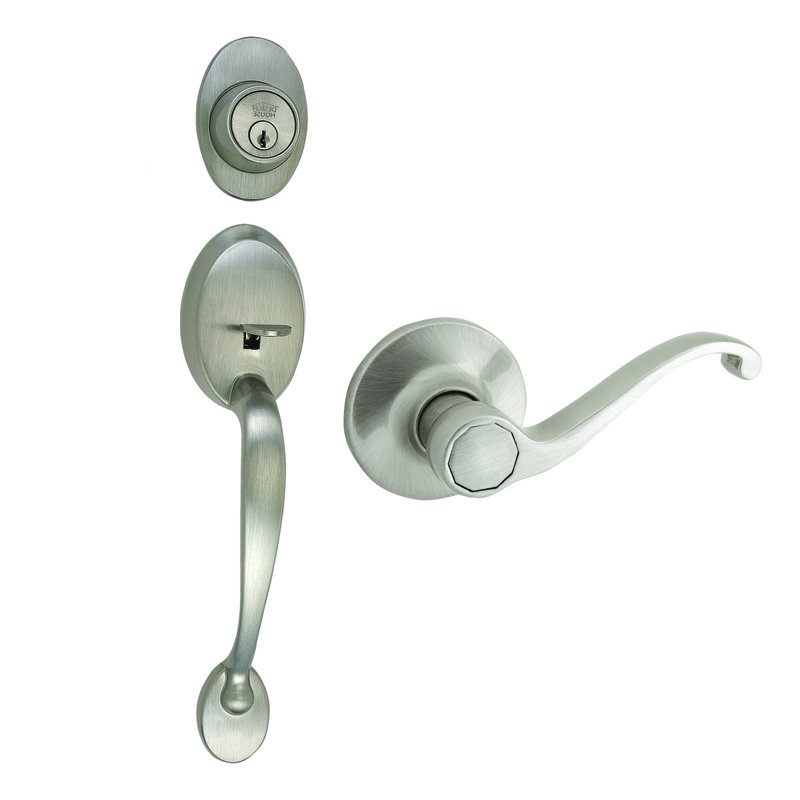Coventry Handleset with Deadbolt and Door Lever and Rosette, Satin Nickel, 2-Way Latch