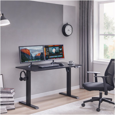 Bureau électrique debout, bureau à hauteur ajustable, bureau assis-debout 24 po x 48 po, cadre noir / plateau noir