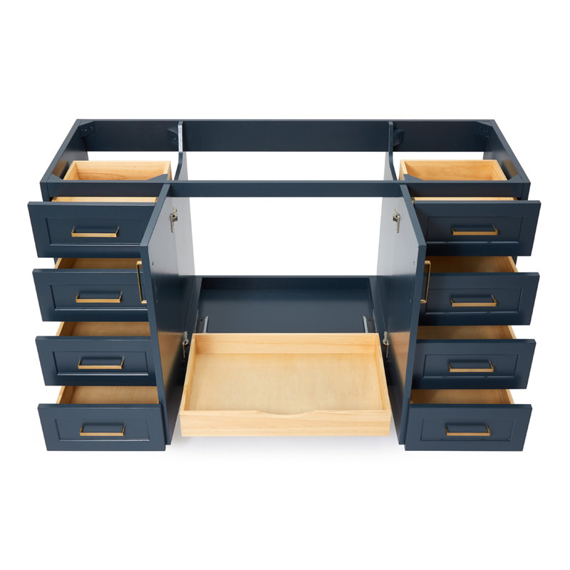Sawyer 60'' Solid Wood Single Bathroom Vanity Base Only, Base Cabinet without Top, Midnight Blue