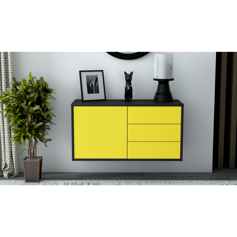 Linsley Unfinished Floating TV Stand, Yellow