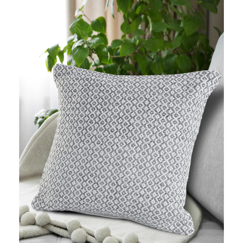 Farmhouse Transitional Geometric 100% Cotton Throw Pillow Cover, Gray, Polyester/Polyfill