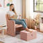 Fauteuil d'appoint en velours demi-tonneau avec repose-pieds-111178579