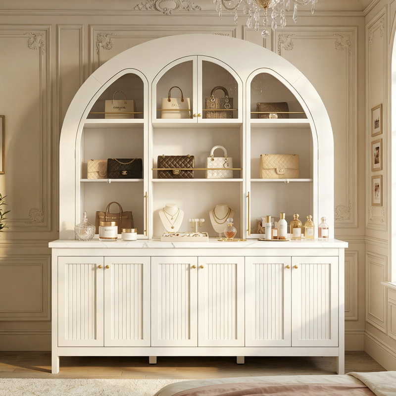Élégante vitrine arquée avec éclairage DEL intelligent, Blanc