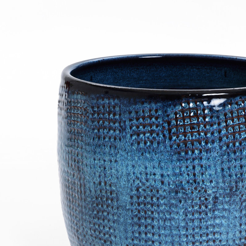 Pot à fleurs rond en céramique Gwendelynn, Bleu, H 11,22 po x l 12 po x P 12 po