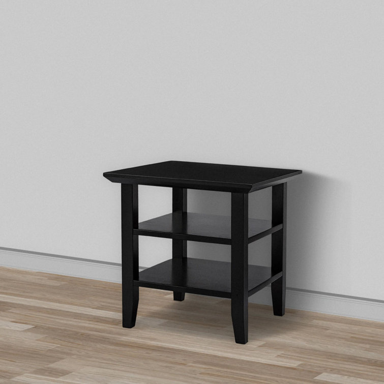 Wooden Square End Table With 2 Bottom Shelves, Black