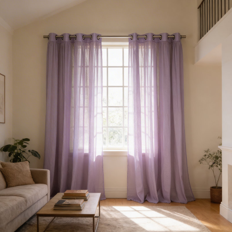 Rideaux semi-transparents avec œillets , L 52 po x L 84 po, Lilas