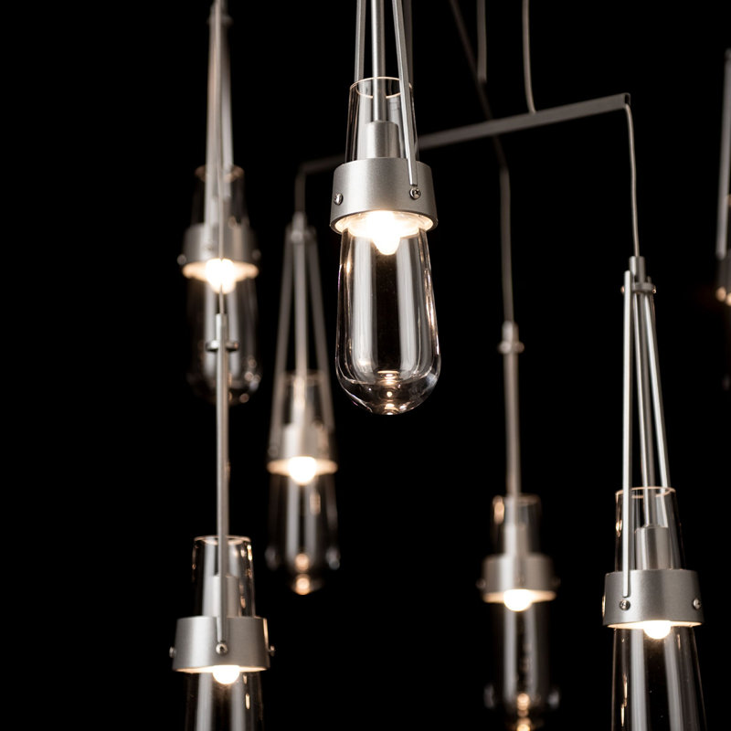 Link 10-Light Mobile Pendant - Natural Iron - Clear Glass - Standard Overall Height, Vintage Platinum, 71"