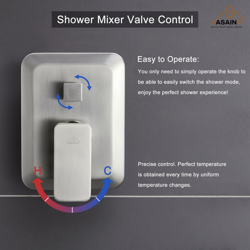 Brushed Nickel Wall Mounted Rain Shower System with Handheld