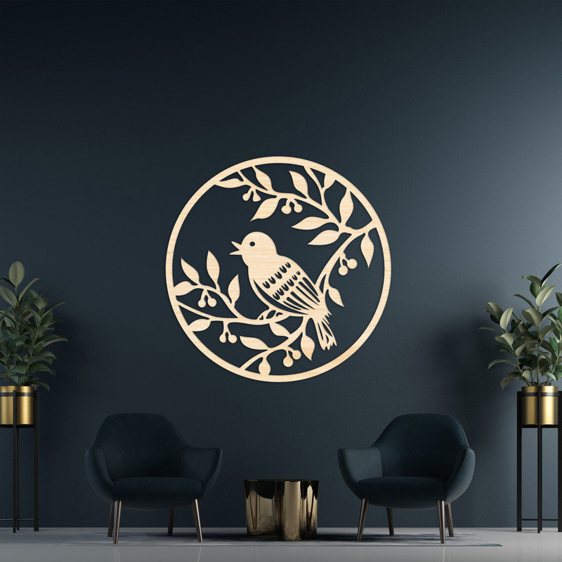 Cercle d'art mural avec branches d'arbres et oiseaux - ACM, H 46 po x l 46 po x P 0,25 po, Blanc