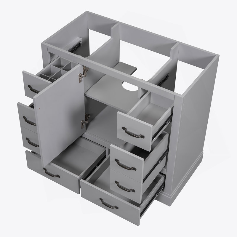 Meuble-lavabo de salle de bain sans lavabo, base d'armoire seulement, six tiroirs, séparateur de tiroir, tablette réglable