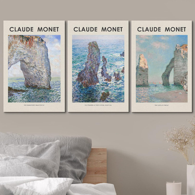 Œuvre d'art classique Beach Cliff In France 3 pièces, Toile tendue, H 24 po x l 16 po x P 1,5 po