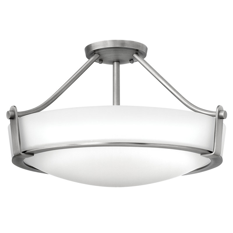 Prieto Glass Semi Flush Mount, Antique Nickel, 29.9cm H x 41.3cm W x 41.3cm D