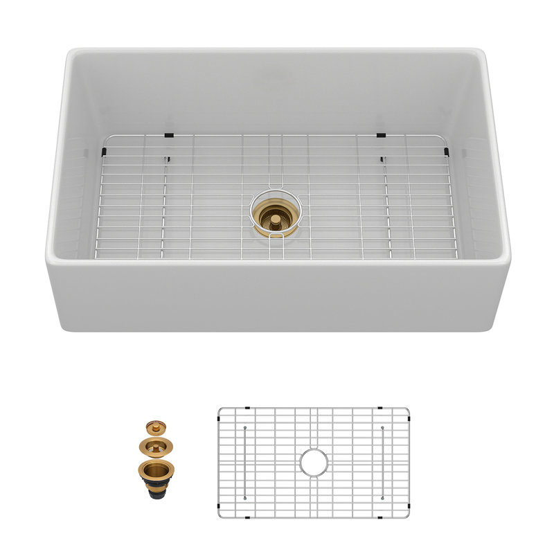 33" White Farmhouse Sink - 33 X 20 X 10 Inch Kitchen Sink Apron Front Porcelain Ceramic Single Bowl Farmer Sink Basin