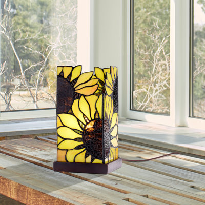 9.75"H Sunflower Rectangle Shade Hurricane Uplight Accent Lamp 