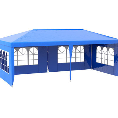 Blue Party Canopy Tent, 9.6' X 19'. 4 Removable Sidewalls, Resistance, Rainproof, Heavy-Duty Steel Frame For Weddings, Picnics, Outdoor Entertainment 19' Gazebo Event Shelter. , Steel, Events