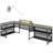 U Shaped Desk With Power Outlets & LED Strip & Monitor Stand, L Shaped Desk With Storage Shelf, Home Office Gaming Desk