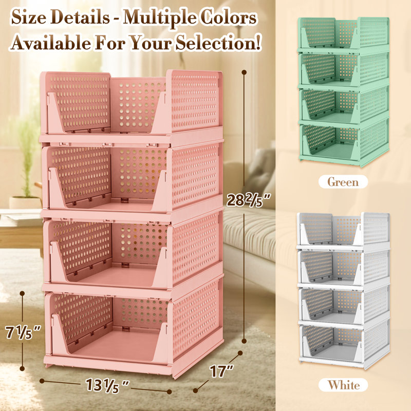 Ensemble de 4 caisses en plastique Steadham, Rose