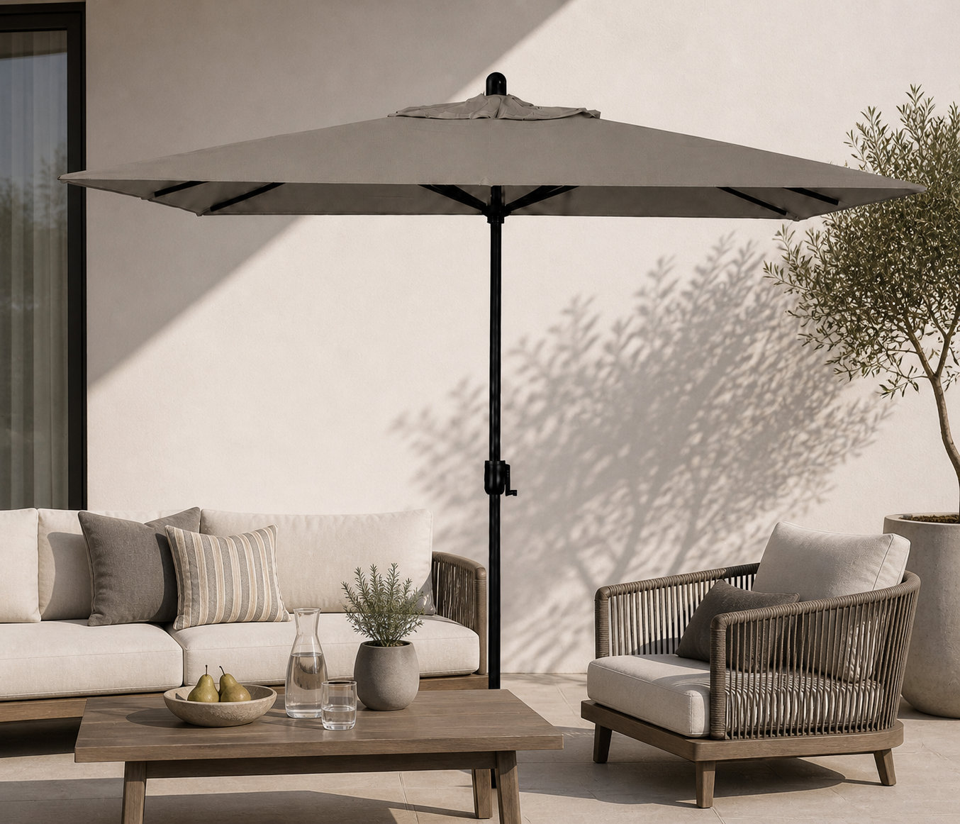 Olivier 116.7'' Outdoor Umbrella, Starring Gray, Spectrum Graphite Sunbrella® Plainweave