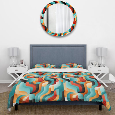 Blue And Orange Maze Illusion Duvet Cover