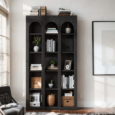 70.8" Wood Bookshelf, 5-Tier Rustic Bookcase Display Storage Shelving Unit