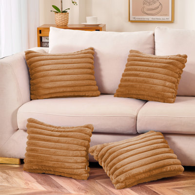  Striped Faux Fur Throw Pillow