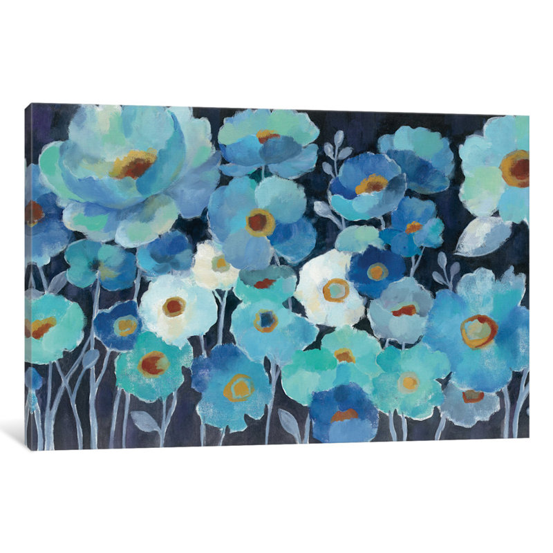 « indigo florales i » par silvia vassileva,, impression sur toile tendue, H 40 po x l 60 po x P 1,5 po