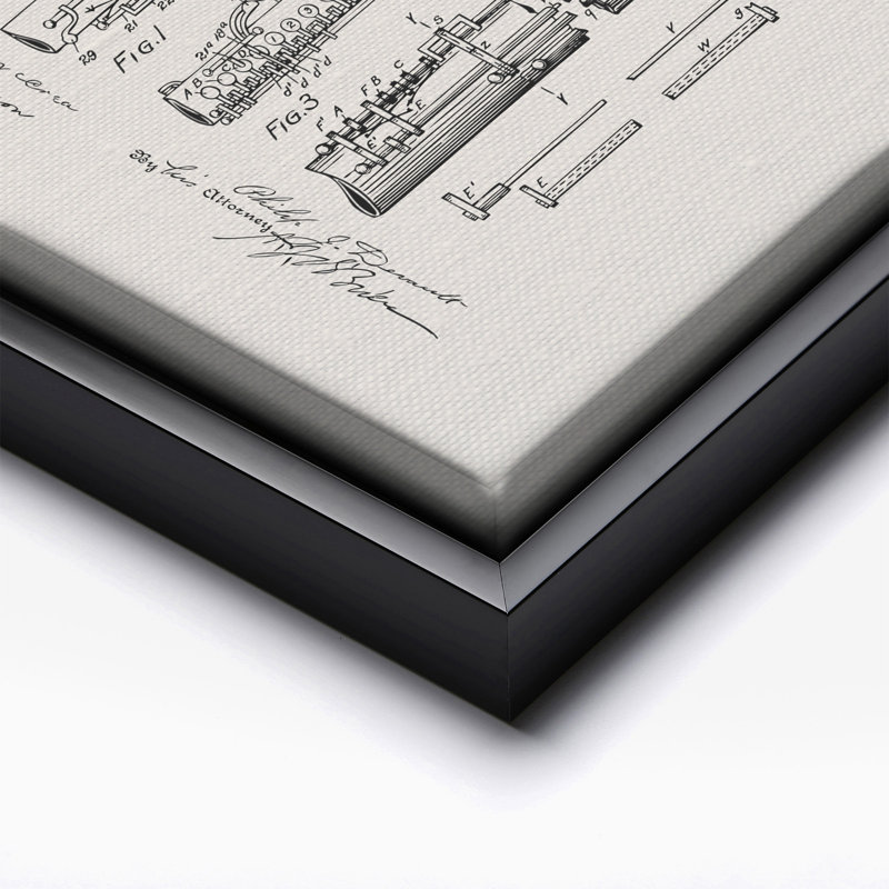 Plan de la Clarinette, Black Framed, Canvas, 11"H x 14"W