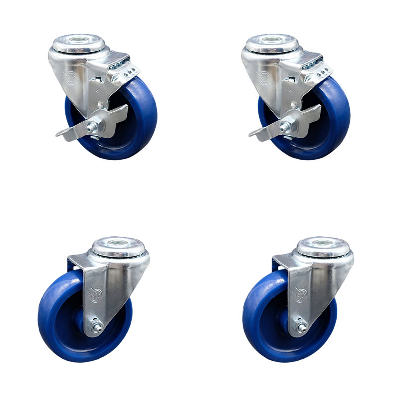 SS Solid Polyurethane Wheel Swivel Bolt Hole Caster Set with 2 Brake SCC