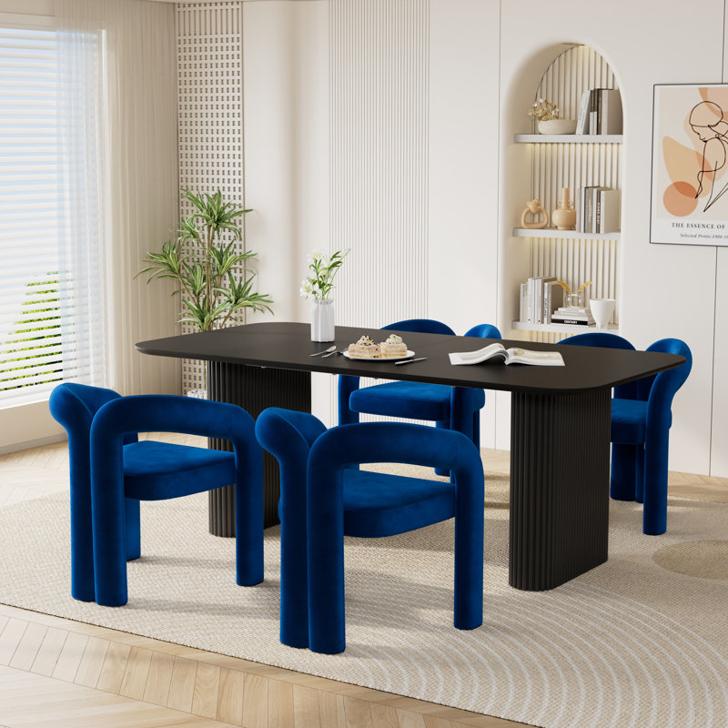Ensemble de salle à manger à double piédestal avec chaises, 5, Blue