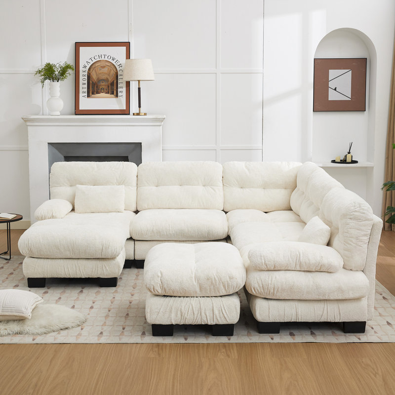 Repose-pieds capitonné de 33,46 po de largeur, tabouret en chenille avec repose-pieds à 4 pieds, capacité de 300 lb, repose-pieds en nuage doux pour le salon, la chambre à coucher et le vestibule