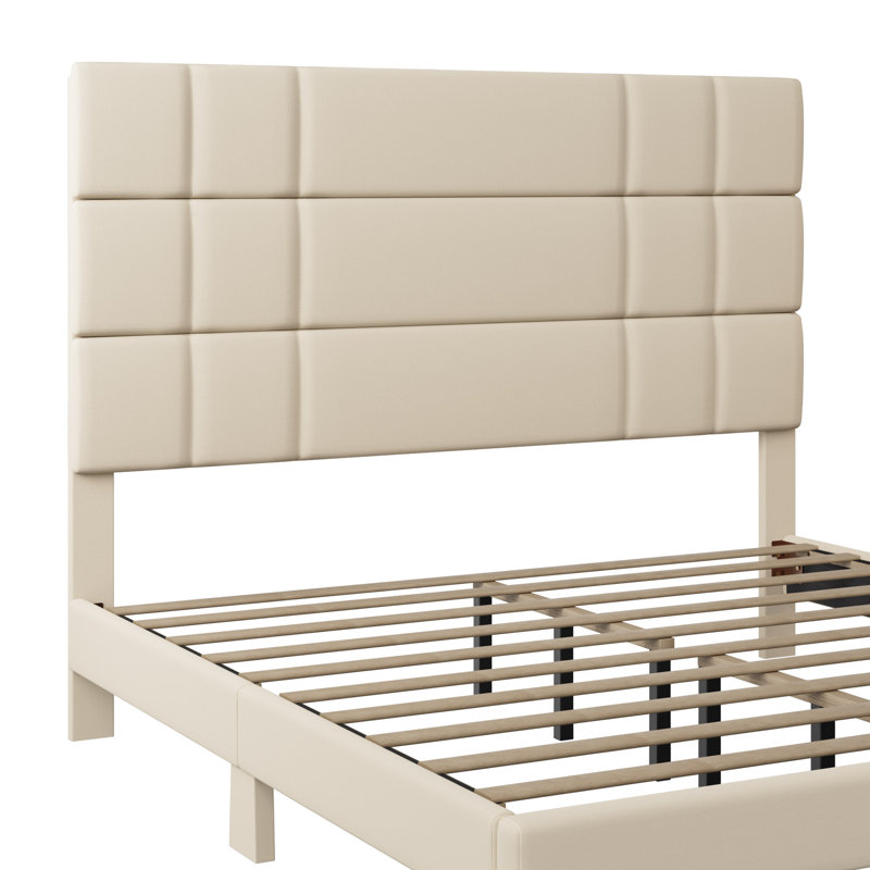 Lit plateforme tapissier Kestra, Grand lit, Beige