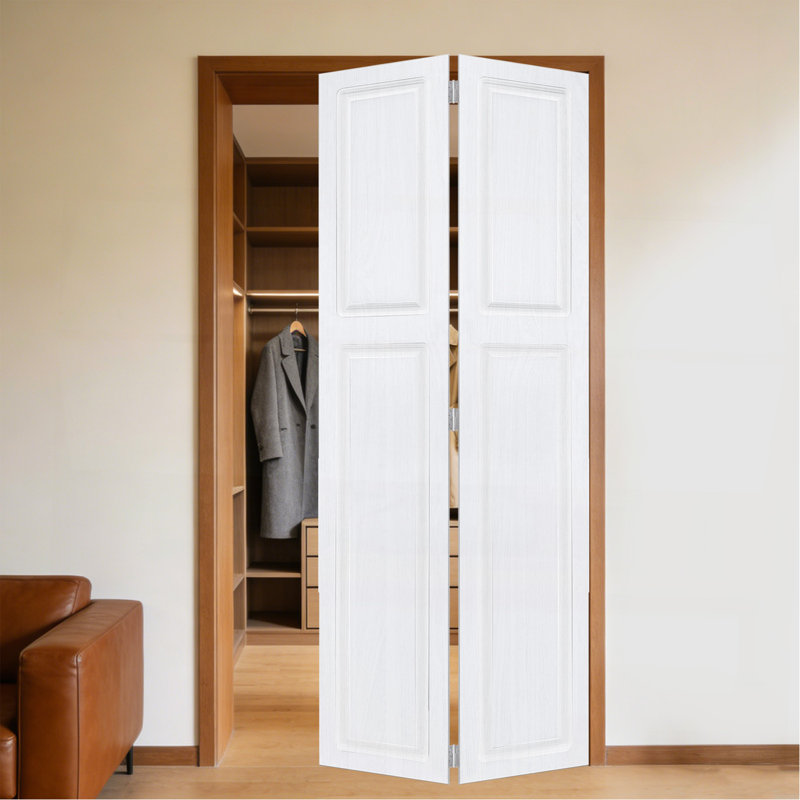 2 panneaux pliables 30 po X 79 po  Porte de grange coulissante en bois de noyer blanc avec ensemble de quincaillerie, 1