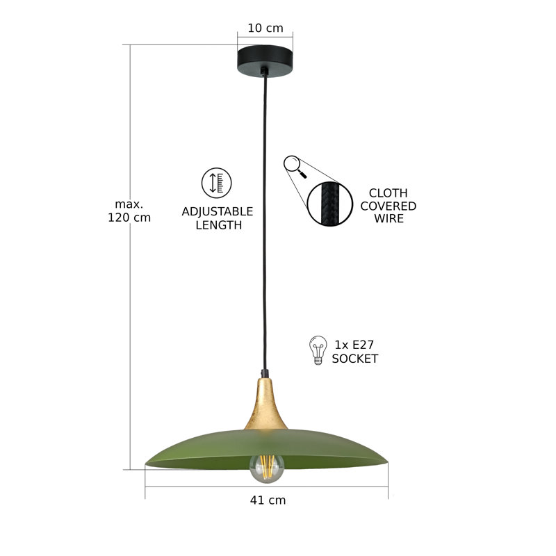 1 - Light Matte Black Dome Pendant, Gold/Khaki